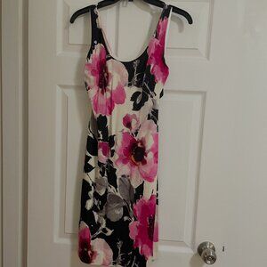 Ralph Lauren Black and White Floral Print Summer Dress Criss Cross Back